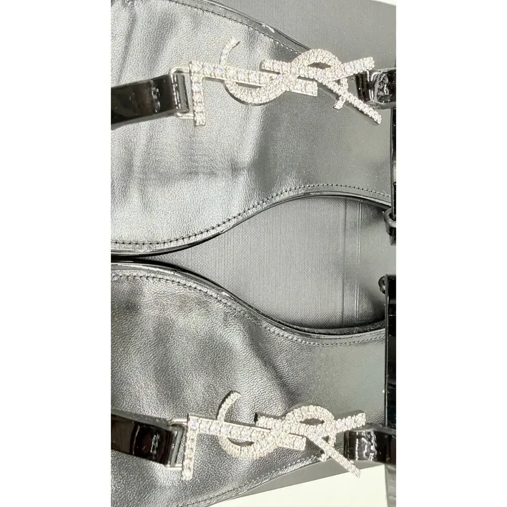 Saint Laurent Cassandra YSL Crystal Logo Sandals SZ: 37